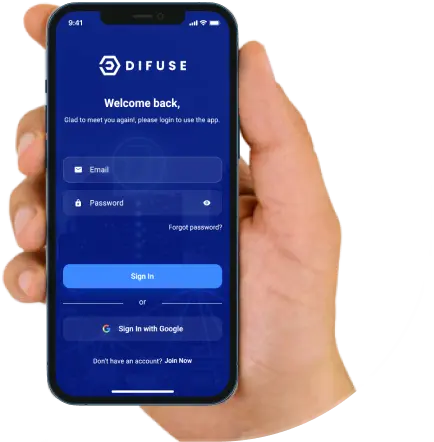 hold the mobile in hand with difuse theme